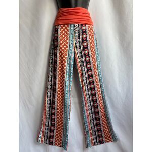 Gracyoga Colorful Orange Boho Harem Pull On Pants Size S Comfy Lounge Wide Leg